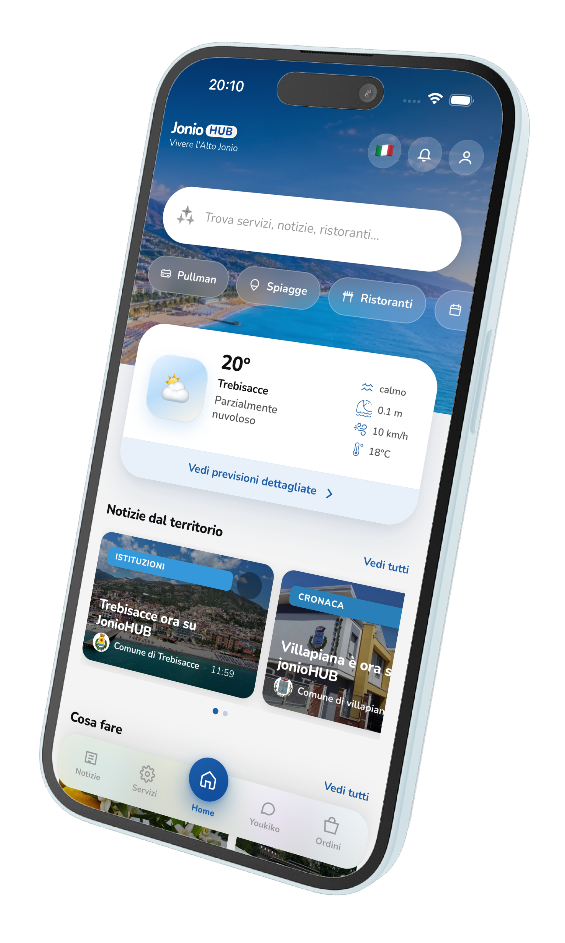 Schermata iniziale dell'app JonioHUB